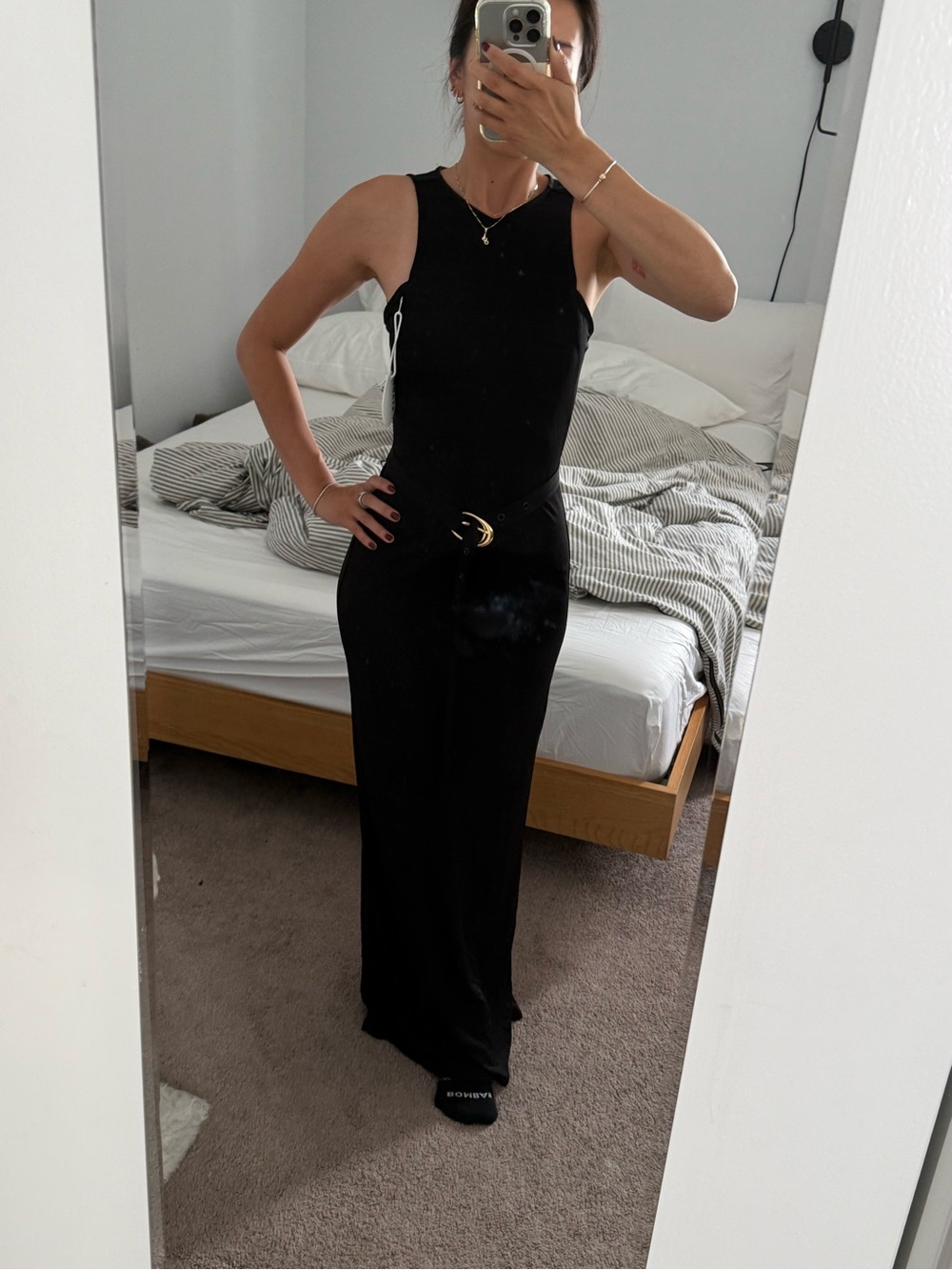 Staud black maxi belted dress